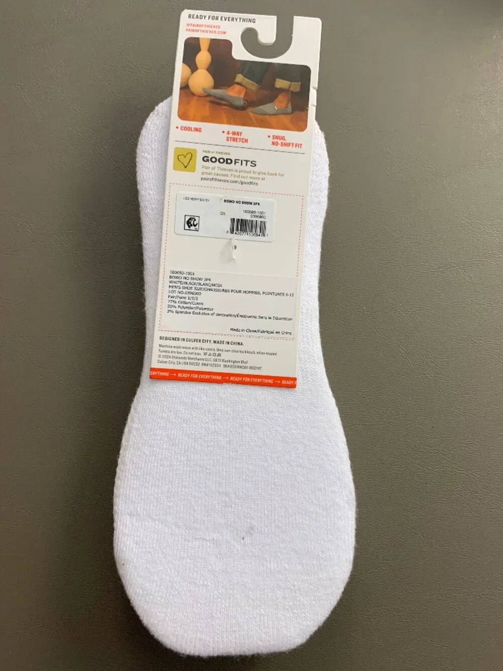 Pair of Thieves Men's Cushion Cotton Blend No-Show Socks, White 3-Pack, One Size